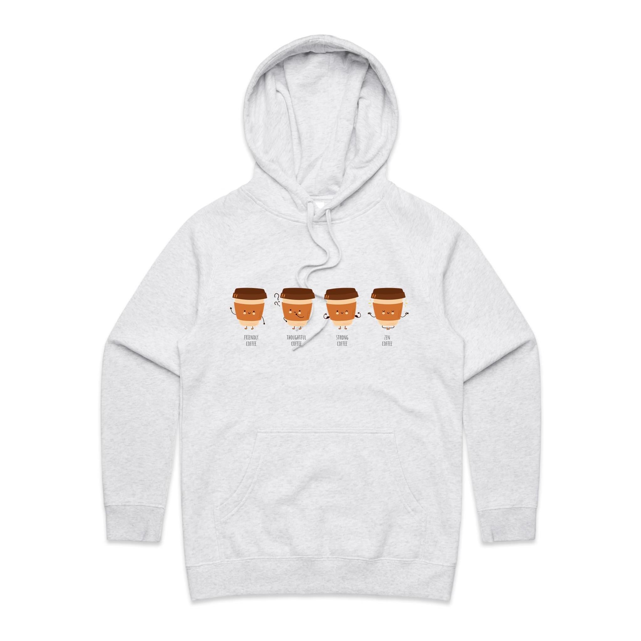 All The Coffee - Womens Hoodie White Marle Womens Hoodie Coffee Printed In Australia