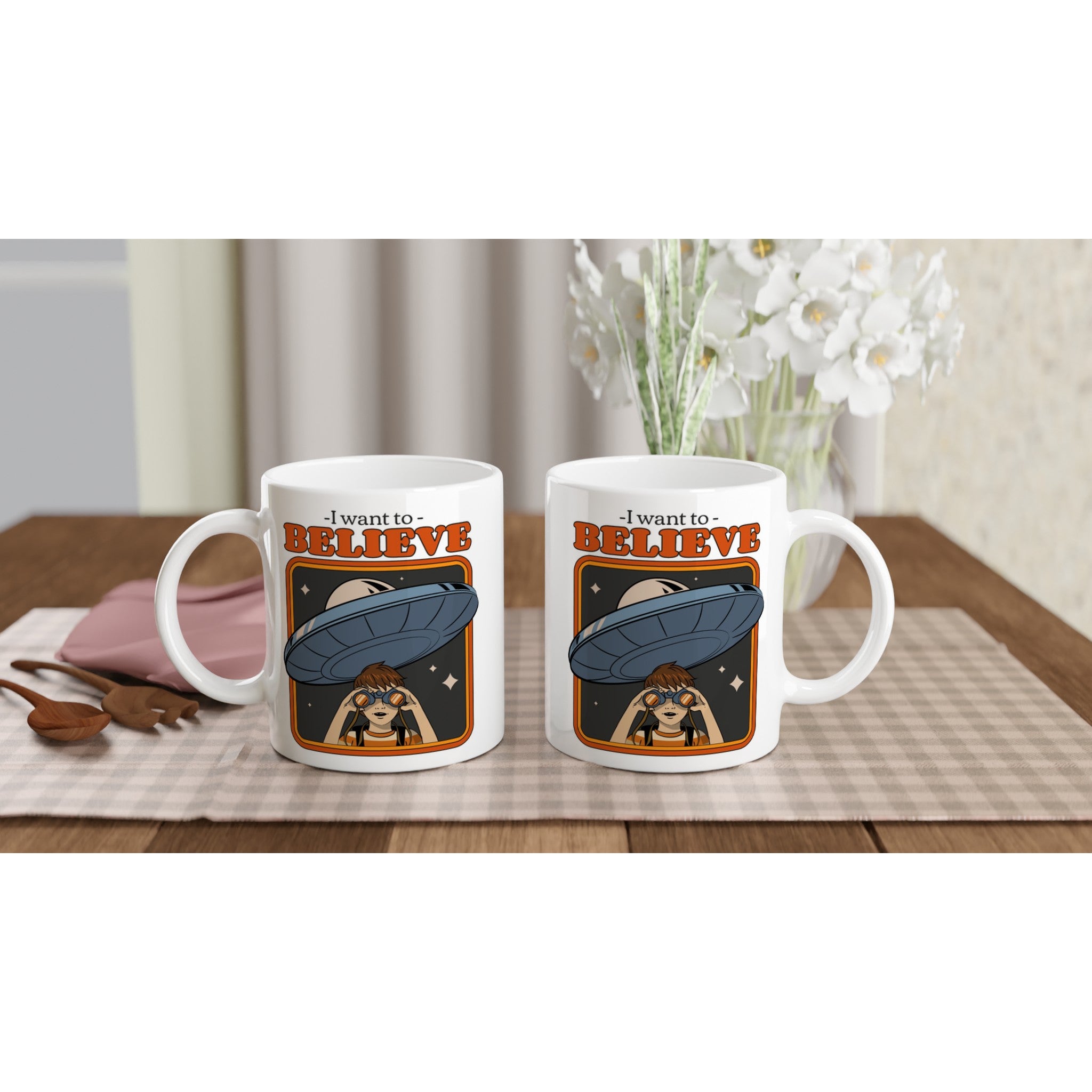 UFO, I Want To Believe - White 11oz Ceramic Mug White 11oz Mug Globally Fulfilled Retro Sci Fi