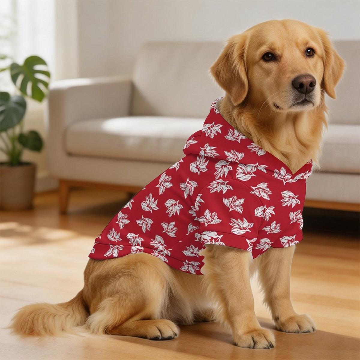 Red Retro Hawaiian Pet Hoodie (Large Size)