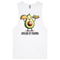 Avocado In Training, Tacos, Nachos Men's AS Colour Drop Arm Tank Top White Drop Arm Tank Top Fitness Food Printed In Australia