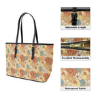 Vintage Retro Floral PU Leather Tote Bag Large Leather Tote Bag-Large Plants Printed Offshore