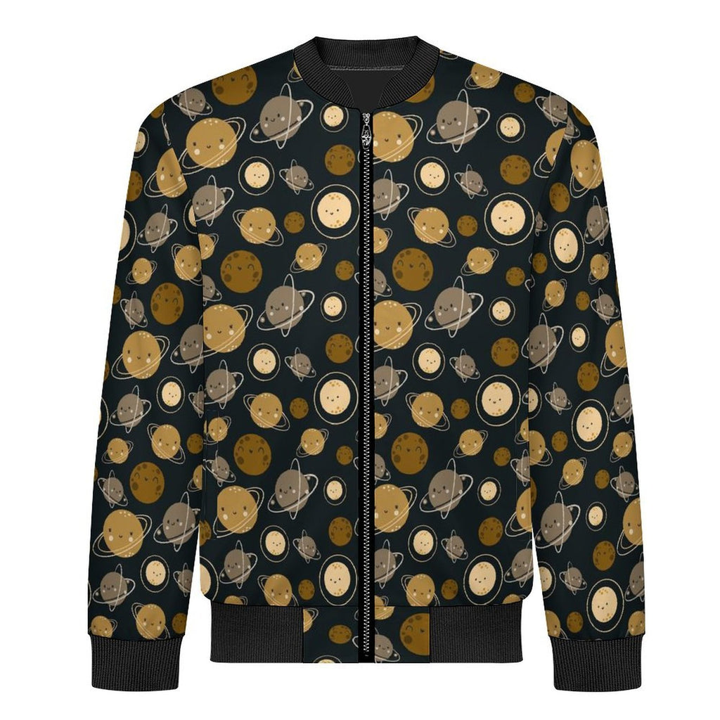 Planets Men's Casual Zip‑Up Bomber Jacket