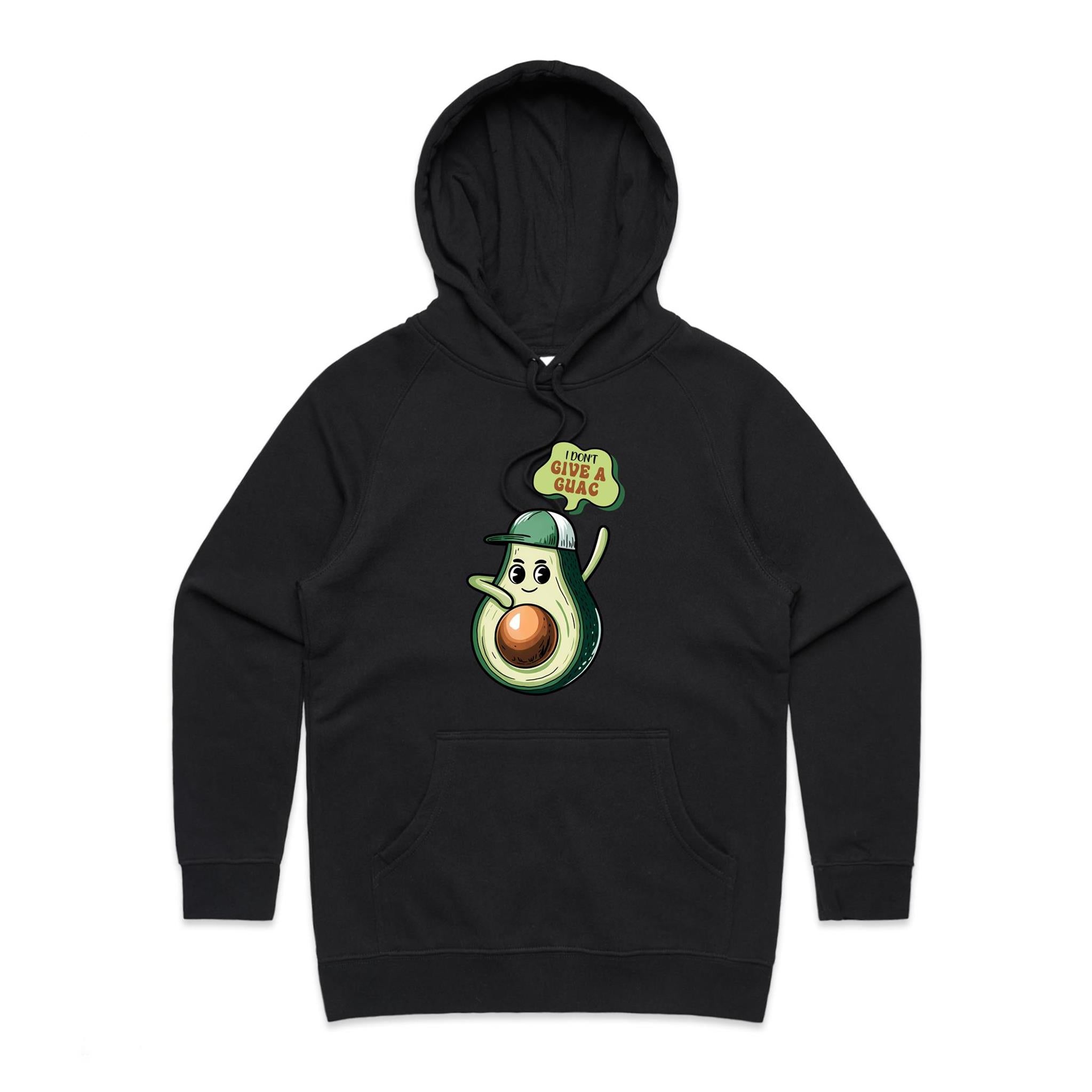 Avocado, I Don't Give A Guac - Womens Hoodie Black Womens Hoodie Food Printed In Australia