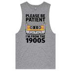 Please Be Patient, I'm From The 1900's Mens Men's AS Colour Drop Arm Tank Top Grey Marle Drop Arm Tank Top Music Printed In Australia Retro