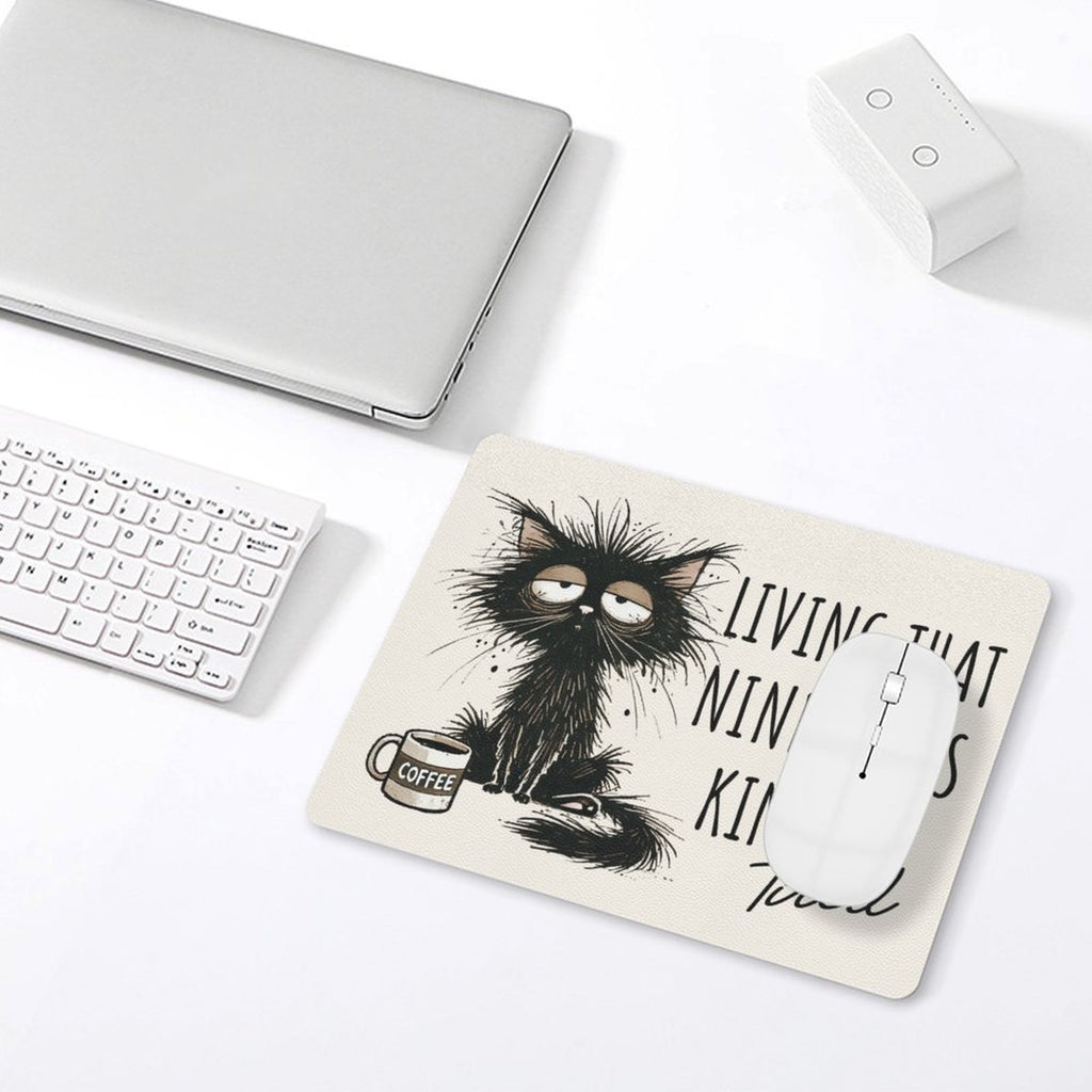 Living That Nine Lives Kind Of Tired, Cat Leather Mouse Pad Leather Mouse Pad animal Printed Offshore