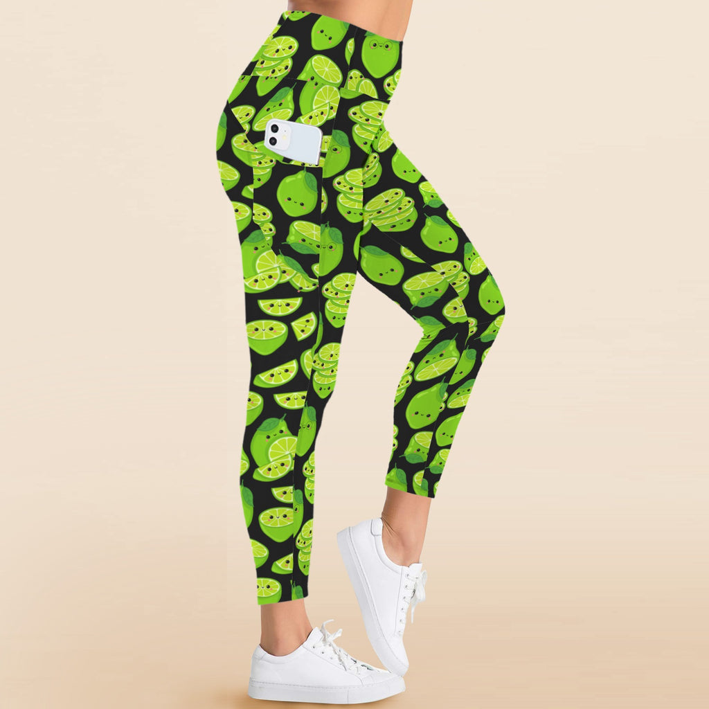 Cute Limes - Women's High Waist Pockets Yoga Leggings