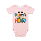 Daddy's Little Hero AS Colour Baby Bodysuit Pink Baby Bodysuit Printed In Australia