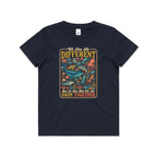 We Are All Different, But We All Swim Together Kids AS Colour T-shirt Navy Kids Youth T-shirt animal Ocean Positivity Printed In Australia