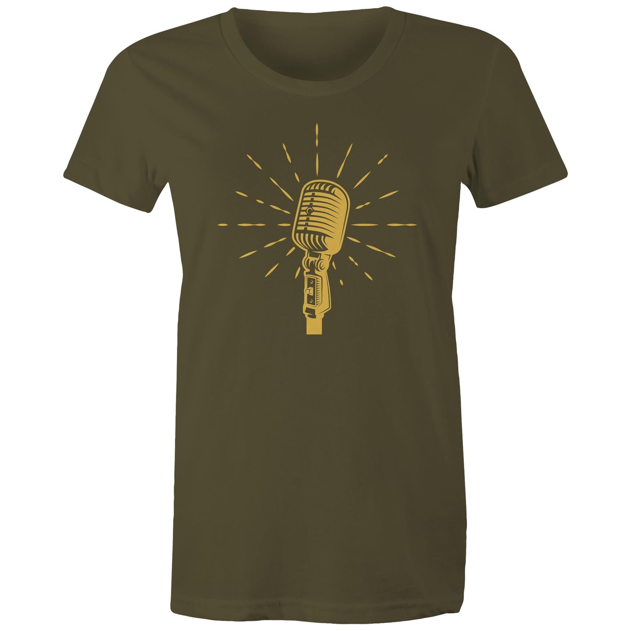 Retro Microphone - Womens T-shirt Army Womens T-shirt Music Printed In Australia Retro