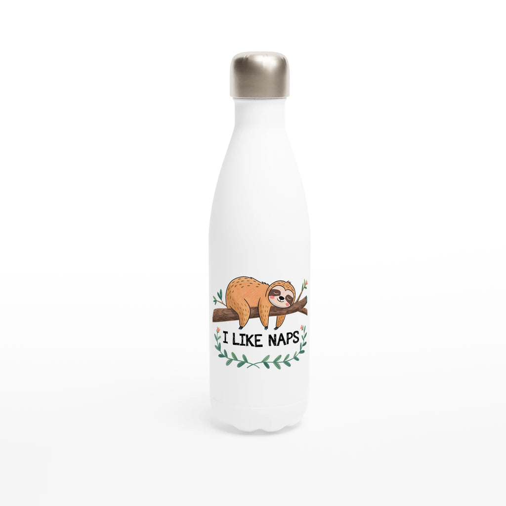 Sloth, I Like Naps - White 17oz Stainless Steel Water Bottle Default Title White Water Bottle animal Globally Fulfilled