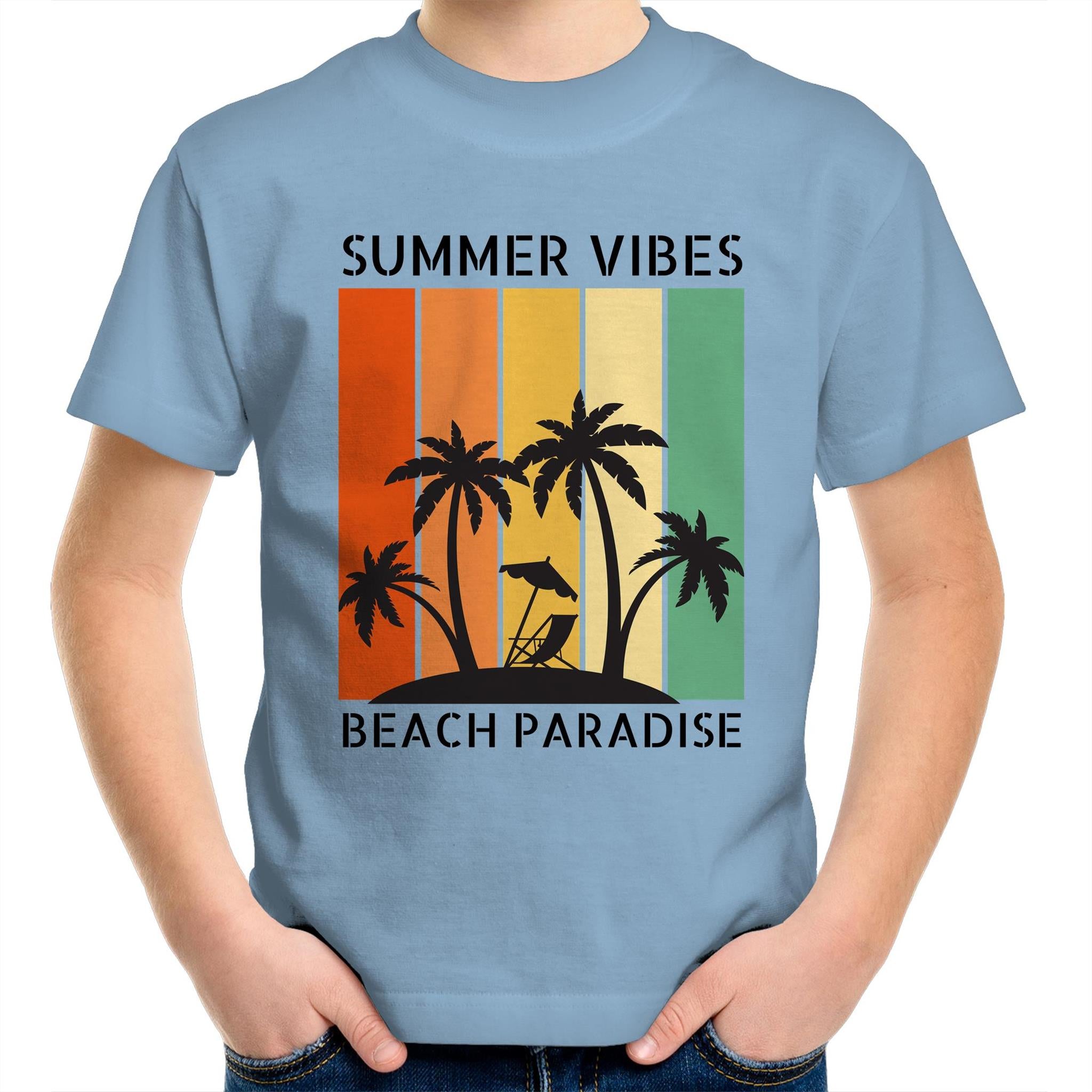 Summer Vibes - Kids Youth T-Shirt Carolina Blue Kids Youth T-shirt Printed In Australia Summer Surf