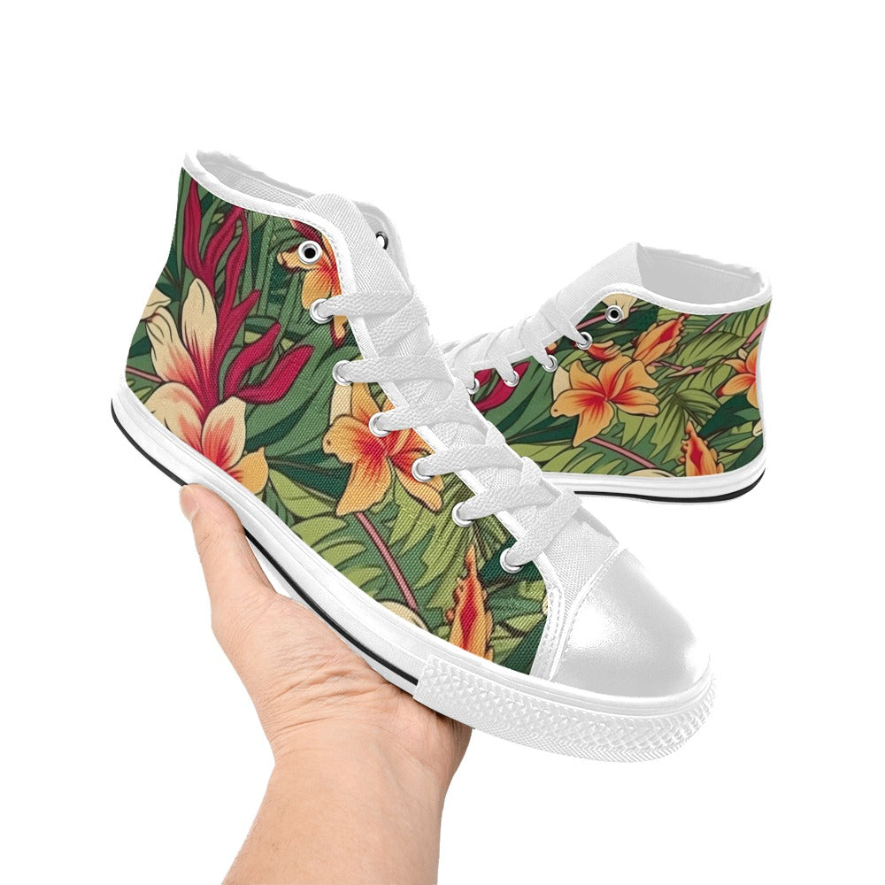 Vintage Hawaiian Floral Men's High Top Canvas Shoes Men's Classic High Top Canvas Shoes Plants Printed Offshore