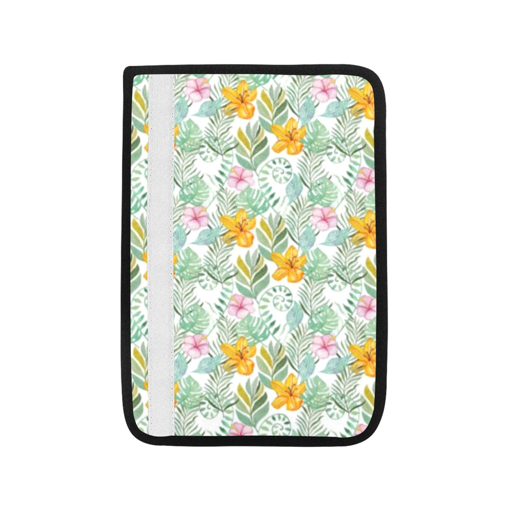Tropical Flowers And Leaves Car Seat Belt Cover 7''x10'' (Pack of 2) Car Seat Belt Cover 7x10 (Pack of 2) Plants Printed Offshore