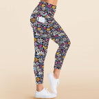 Graphic Flowers On Black Women's High Waist Pockets Yoga Leggings Women's High Waist Pockets Yoga Leggings Plants Printed Offshore