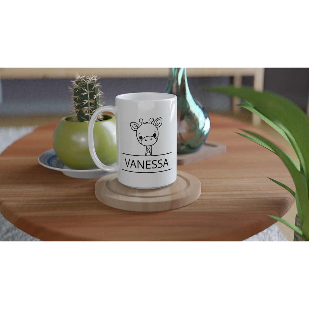 Personalise - Giraffe Name - White 15oz Ceramic Mug Personalised 15oz Mug animal customise Globally Fulfilled Name personalise