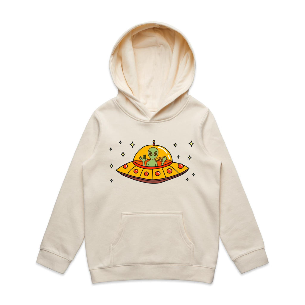 Alien Pizza - Kids Hoodie Ecru Kids Hoodie Printed In Australia