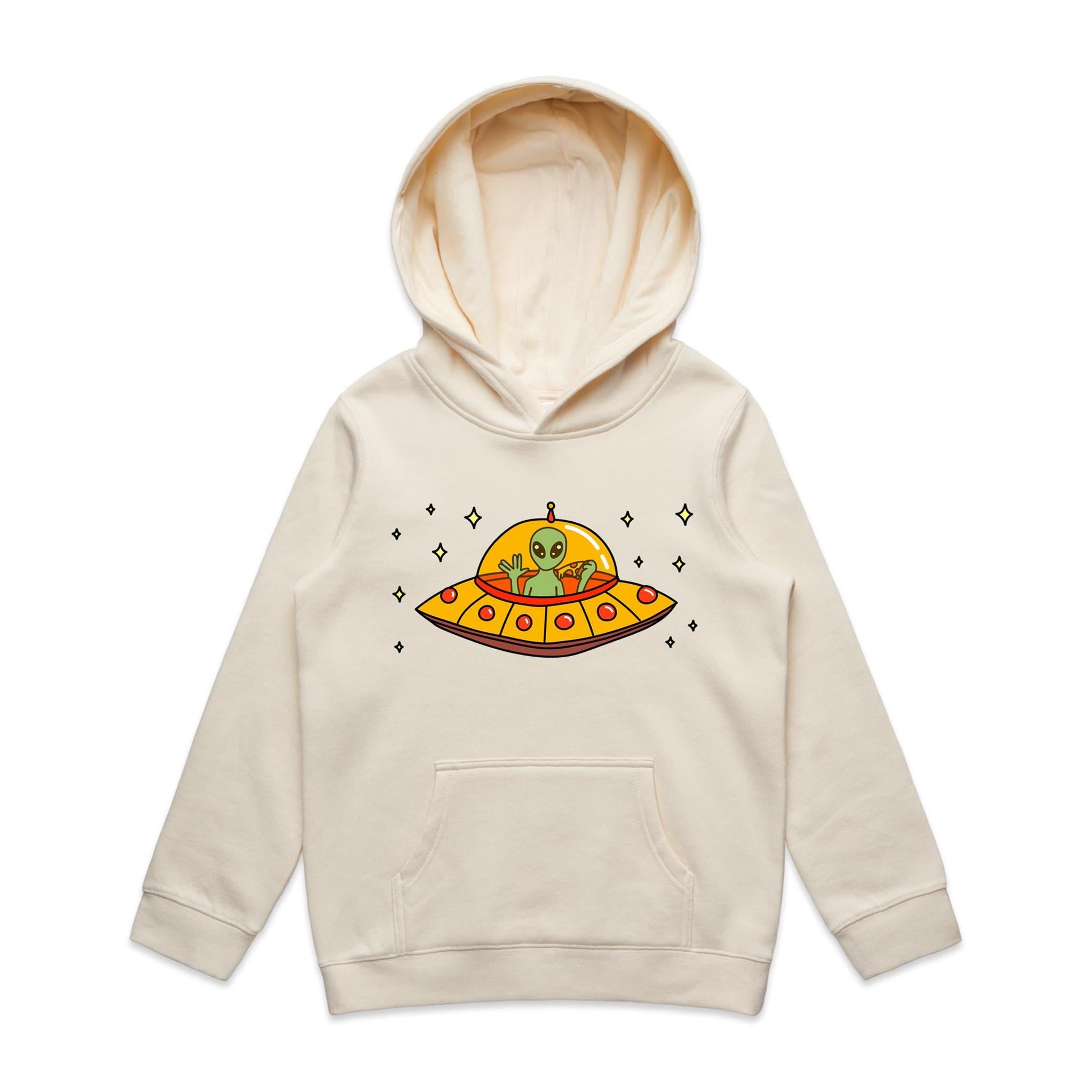 Alien Pizza - Kids Hoodie Ecru Kids Hoodie Printed In Australia