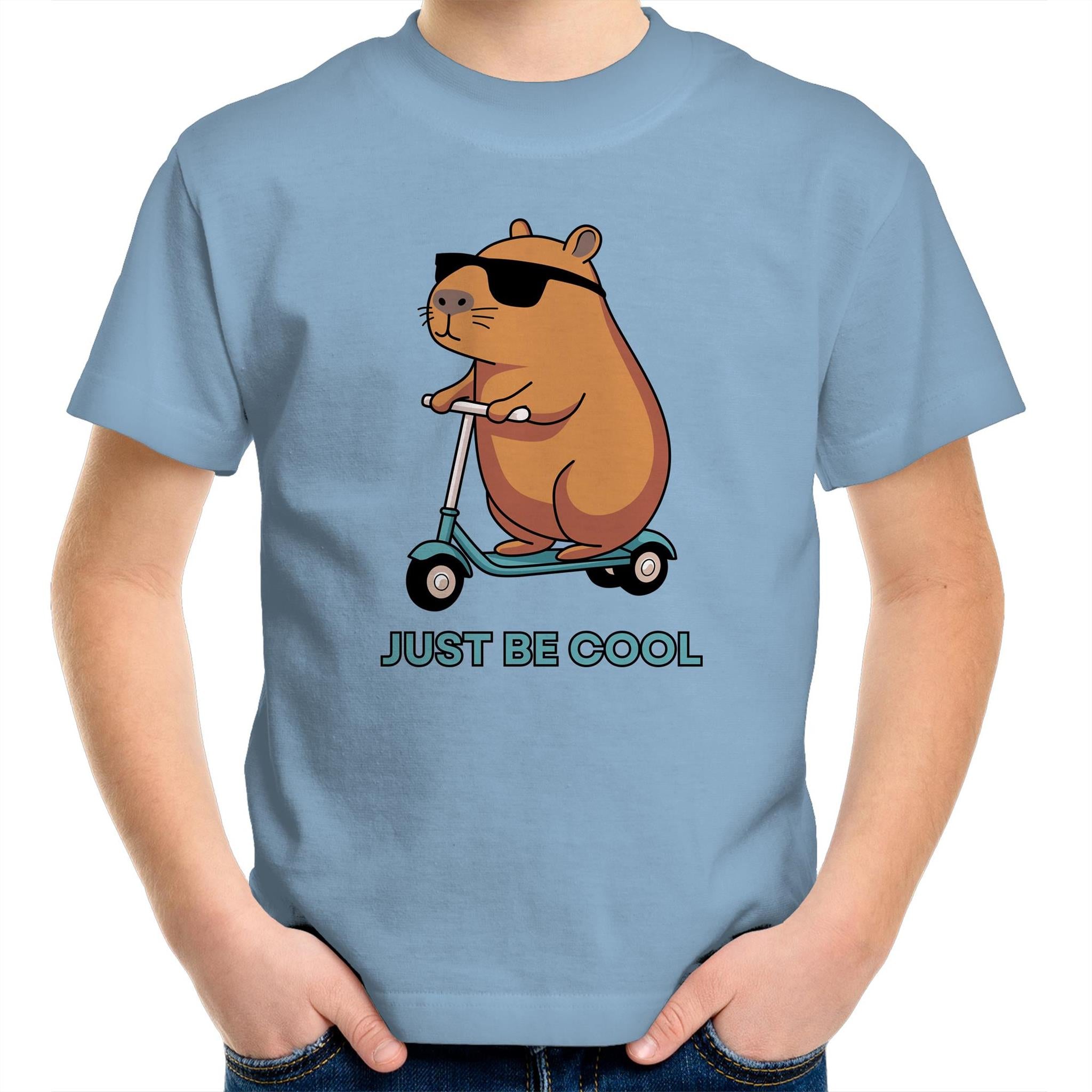 Just Be Cool, Capybara - Kids Youth T-Shirt Carolina Blue Kids Youth T-shirt animal Printed In Australia