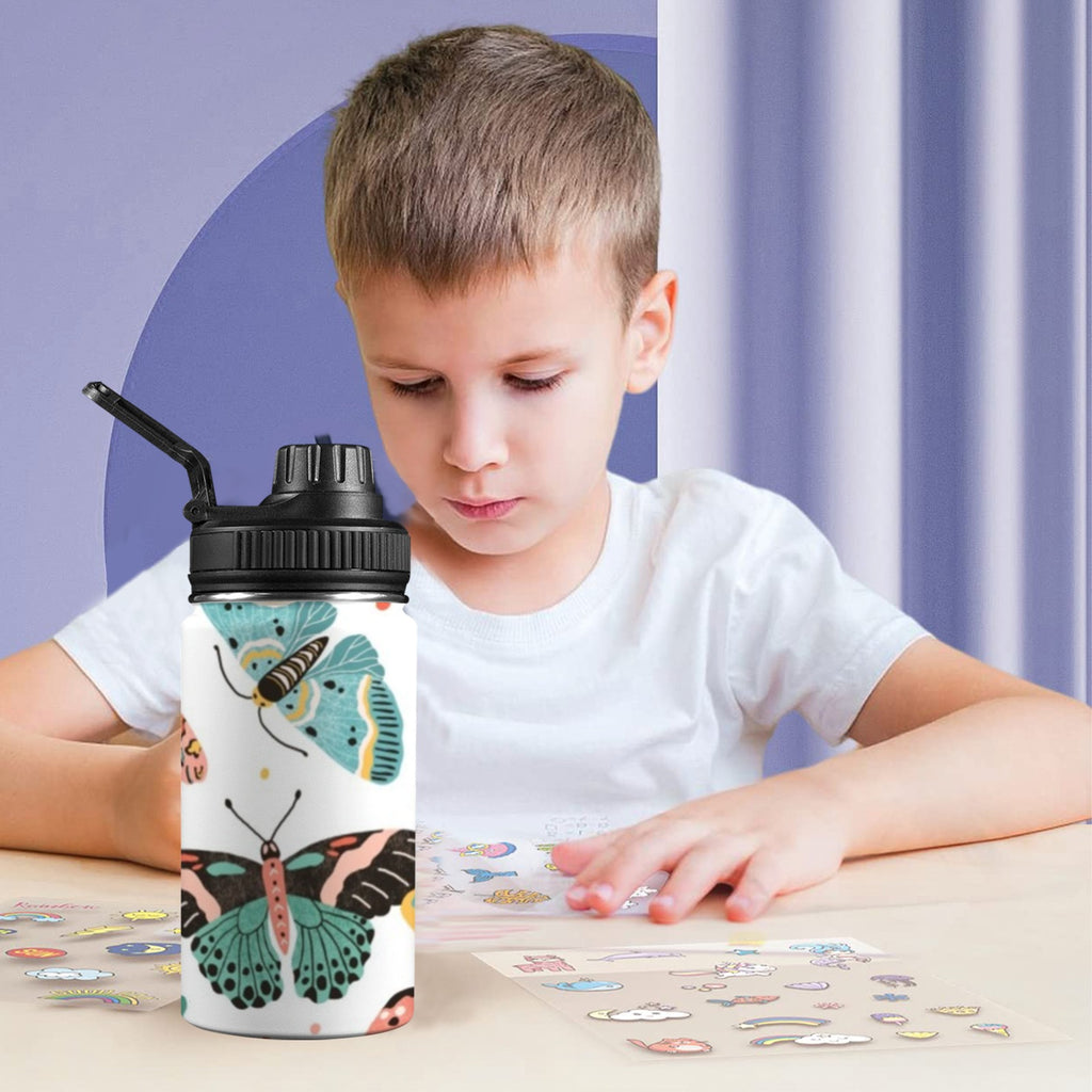 Pretty Moths And Butterflies Kids Water Bottle with Chug Lid (12 oz) Kids Water Bottle with Chug Lid animal Printed Offshore