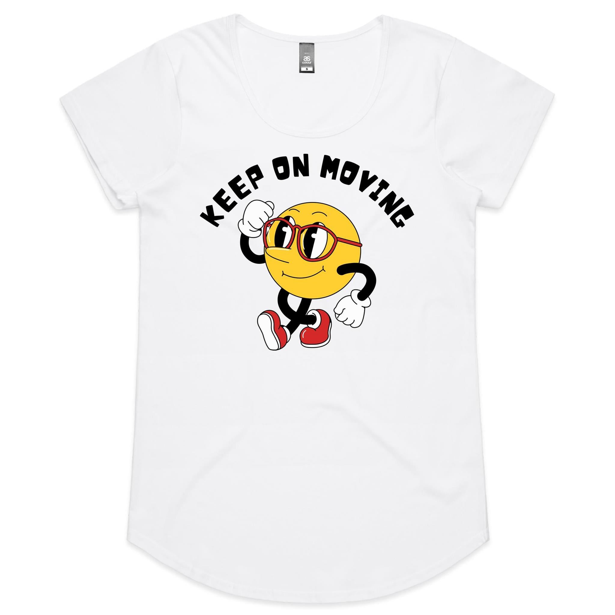 Keep On Moving - Womens Scoop Neck T-Shirt White Womens Scoop Neck T-shirt Positivity Printed In Australia