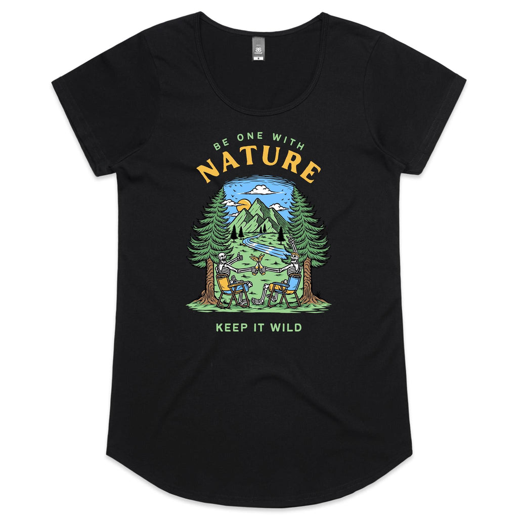 Be One With Nature, Skeleton - Womens Scoop Neck T-Shirt Black Womens Scoop Neck T-shirt Printed In Australia