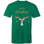 Merry Christmas, Reindeer - Mens T-Shirt Kelly Green Mens Christmas T-shirt Christmas Printed In Australia