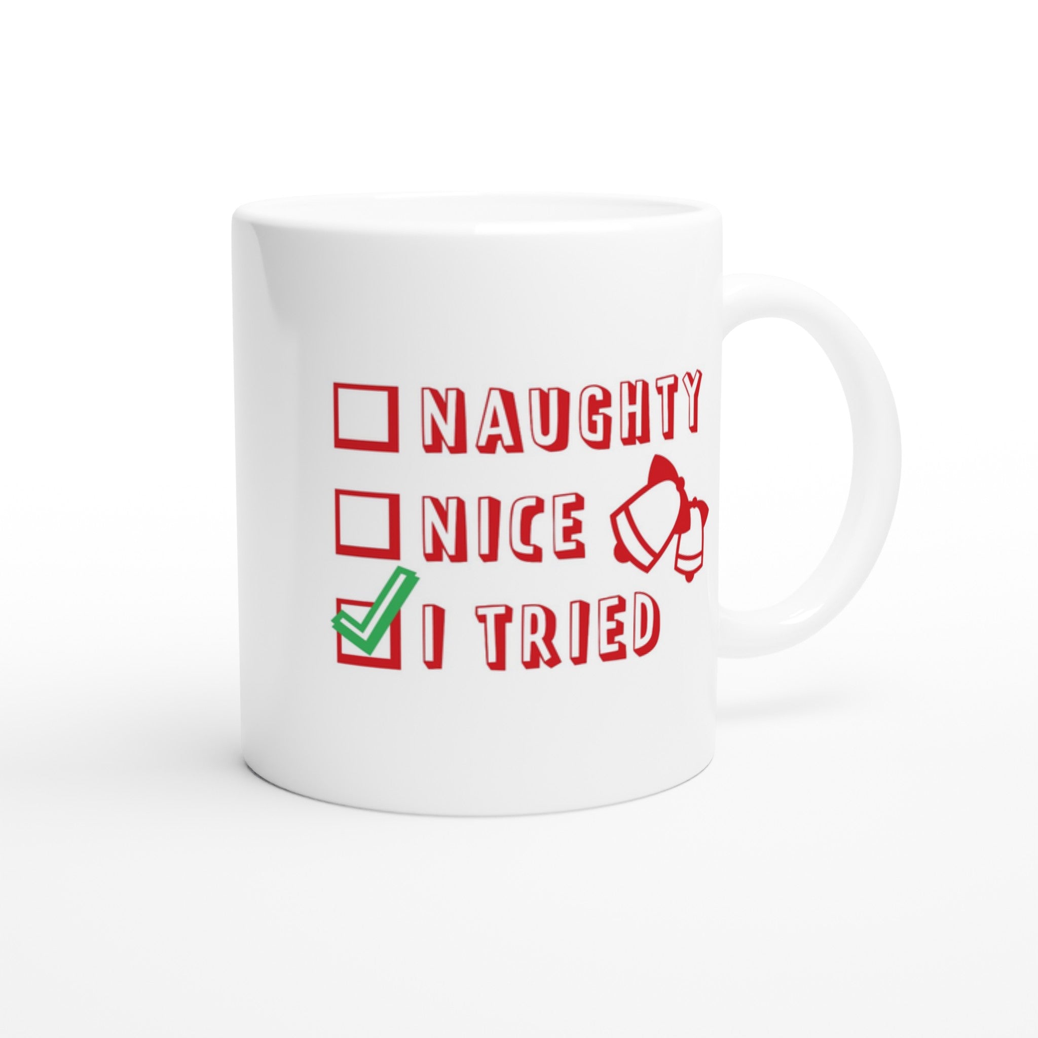 Santa's Christmas List, Naughty, Nice, I Tried - White 11oz Ceramic Mug Christmas Mug Christmas Globally Fulfilled