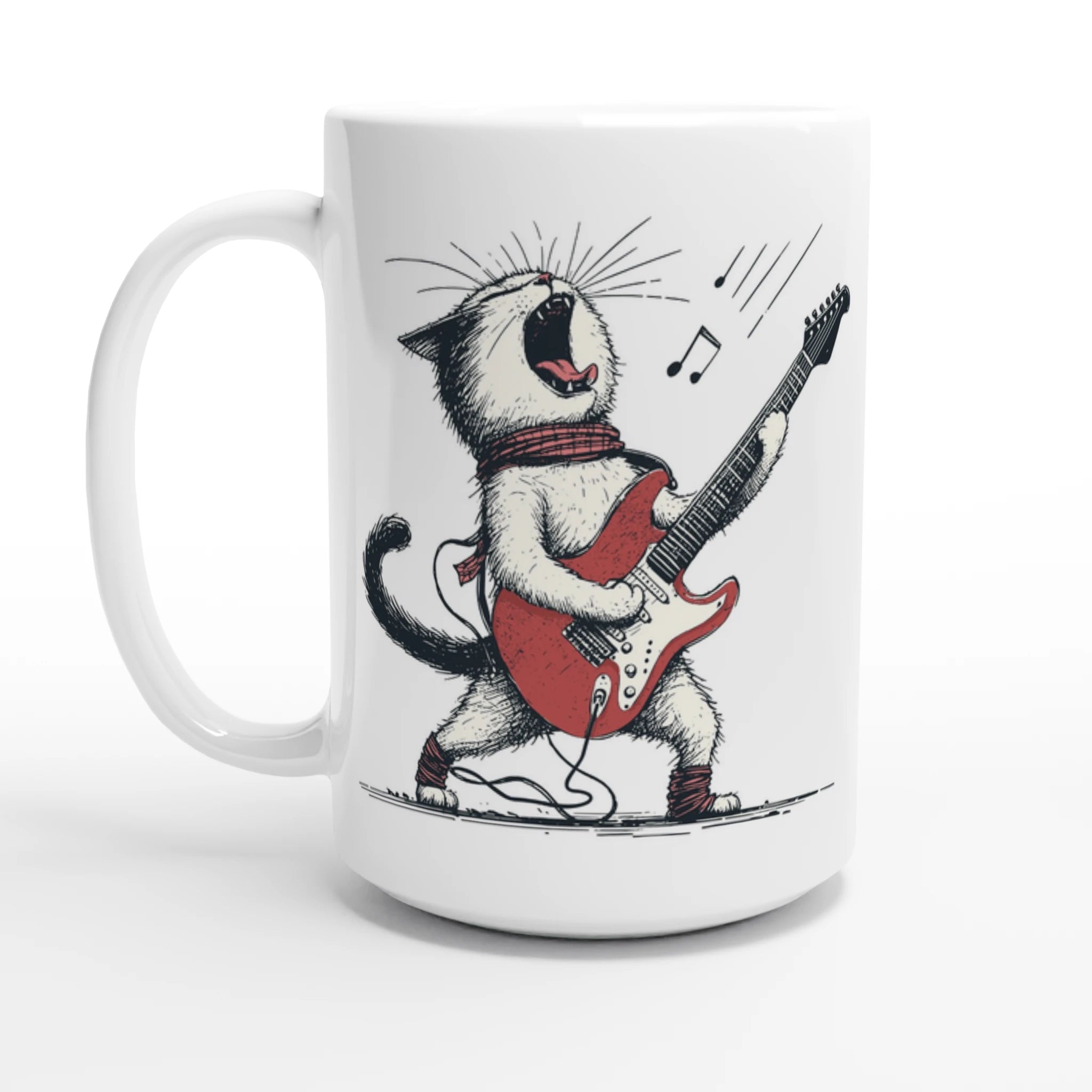 Personalised Cat Playing Guitar White 15oz Ceramic Mug Default Title Personalised 15oz Mug animal Globally Fulfilled Music