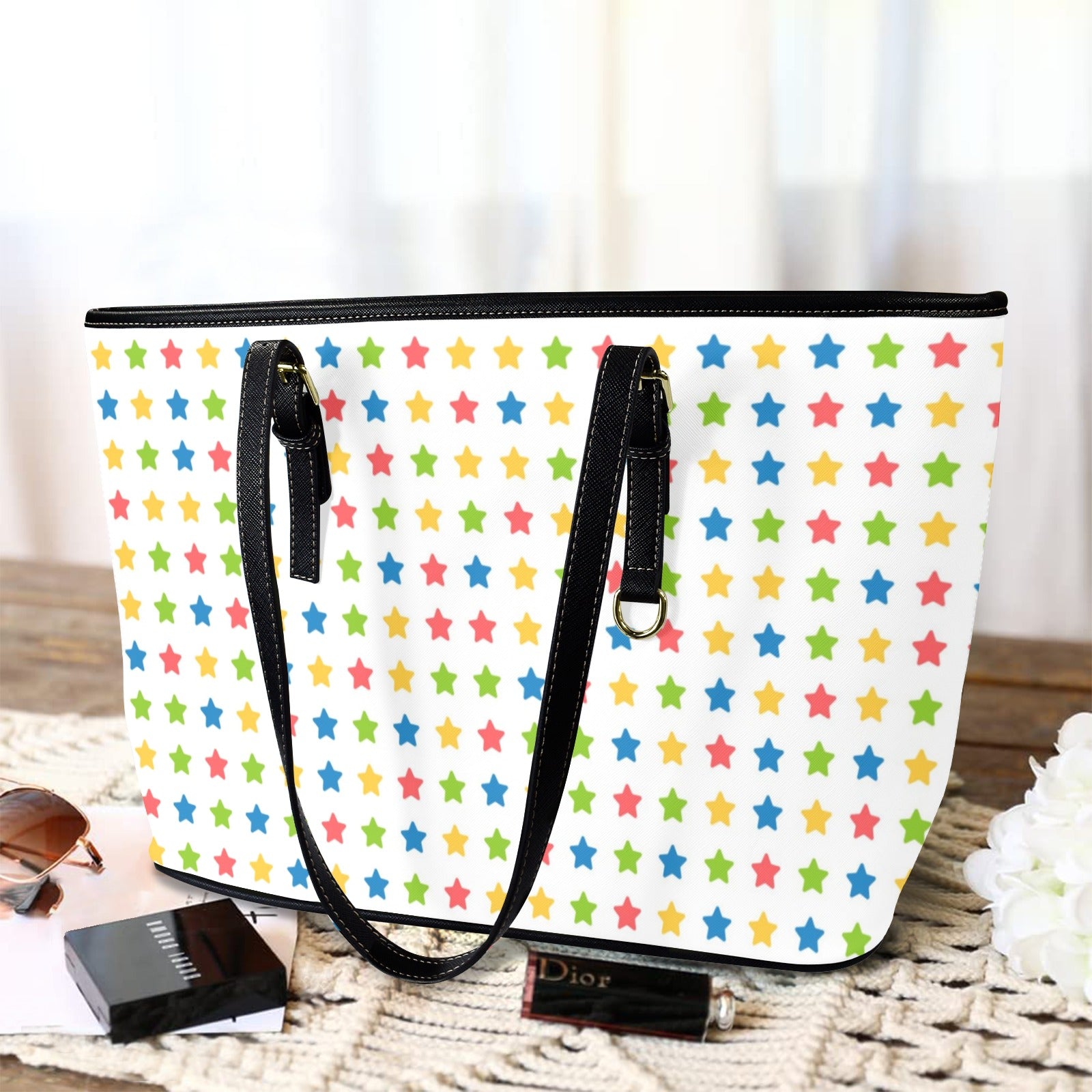 Stars - Leather Tote Bag-Large