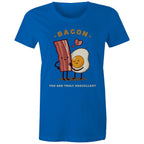 Bacon, You Are Truly Egg-cellent - Womens T-shirt Bright Royal Womens T-shirt Food Printed In Australia