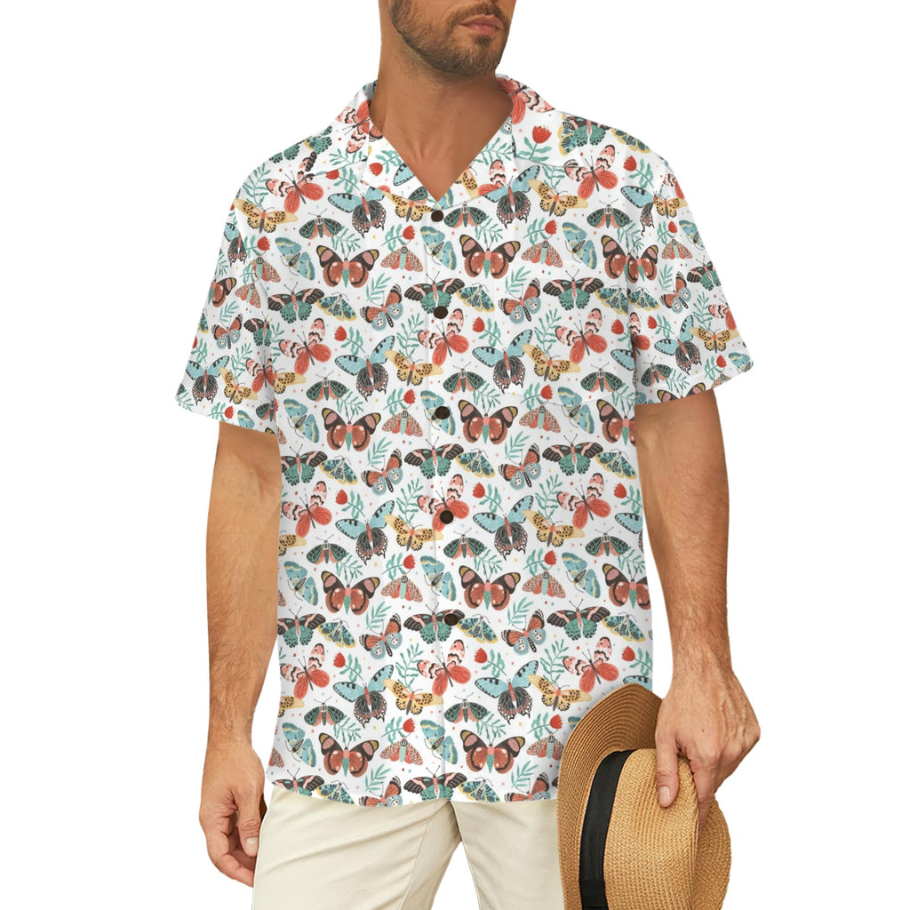 Pretty Moths And Butterflies Men's Short Sleeve Hawaiian Shirt Men's Hawaiian Shirt (New) animal Printed Offshore