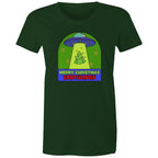 Merry Christmas Earthlings, UFO - Womens T-shirt Forest Green Womens Christmas T-shirt Christmas Printed In Australia
