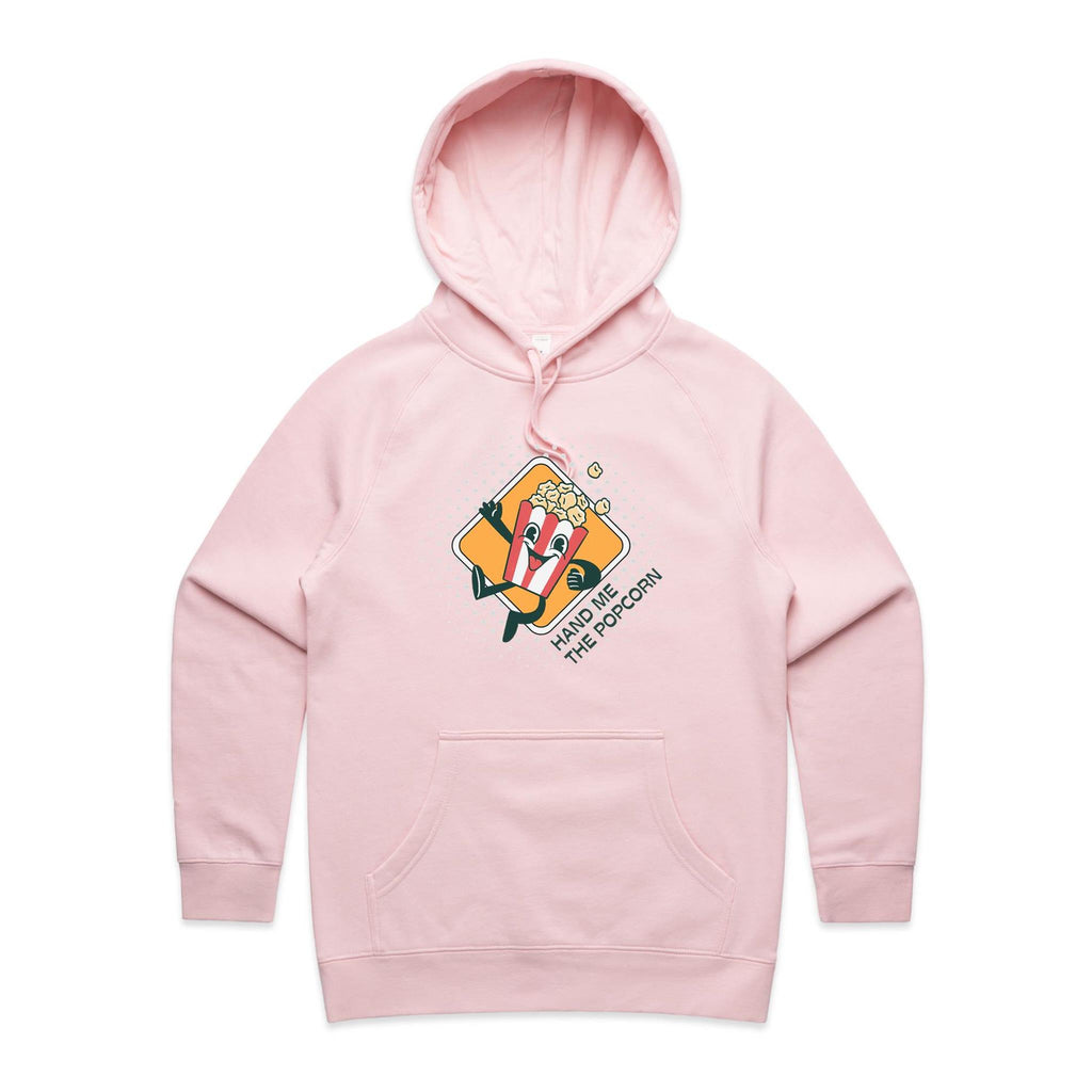 Hand Me The Popcorn - Womens Hoodie Pink Womens Hoodie Food Printed In Australia
