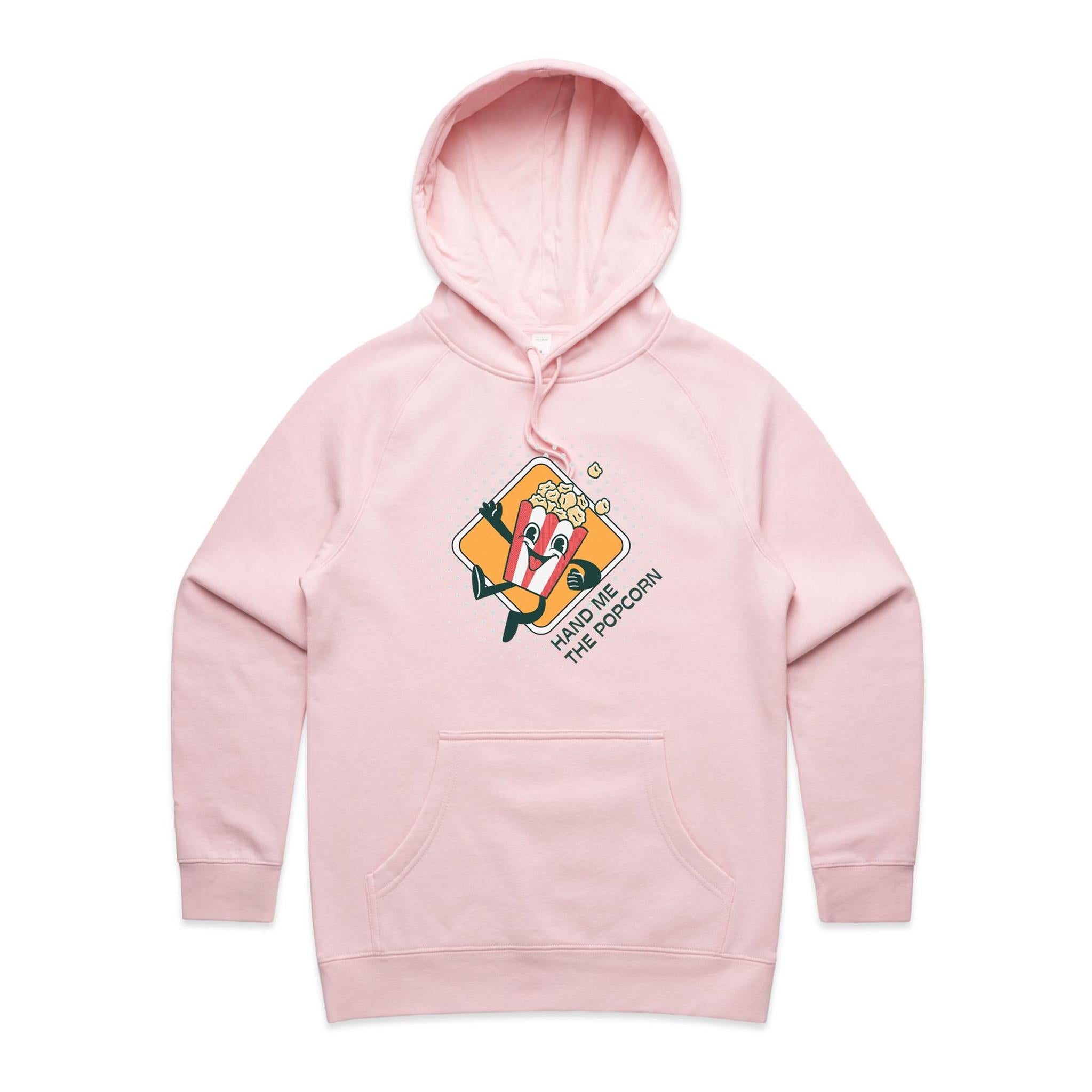 Hand Me The Popcorn - Womens Hoodie Pink Womens Hoodie Food Printed In Australia