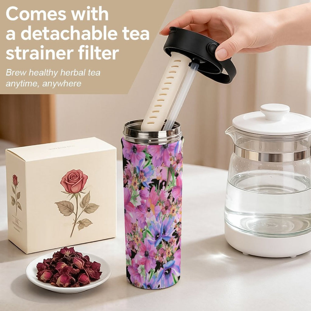Bright Pink Floral 20oz Tea Tumbler with Carry Handle