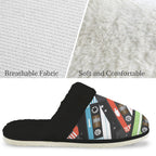 Cassette Tapes Men's Fur Trim Thick-Sole Indoor Slippers Men's Fur Trimmed Slippers Music Printed Offshore