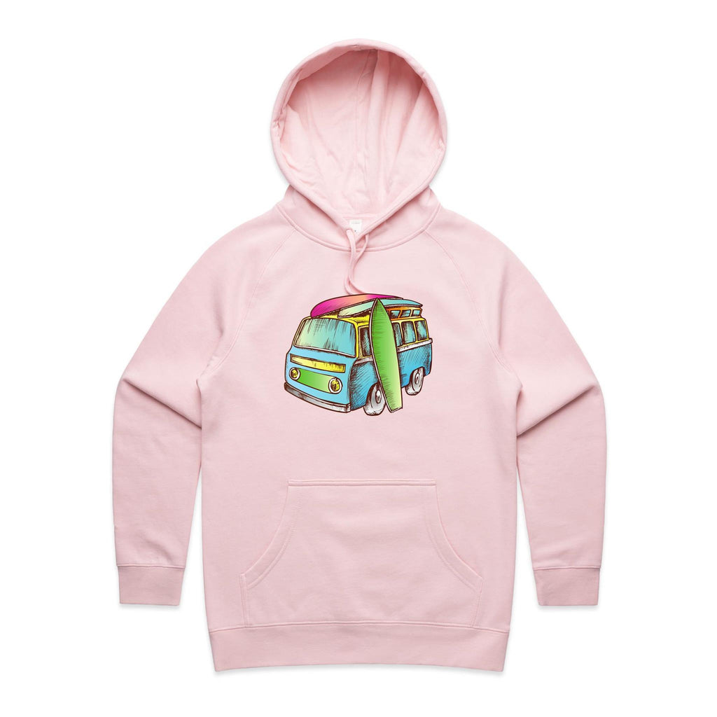 Surf Trip - Womens Hoodie Pink Womens Hoodie Printed In Australia Surf