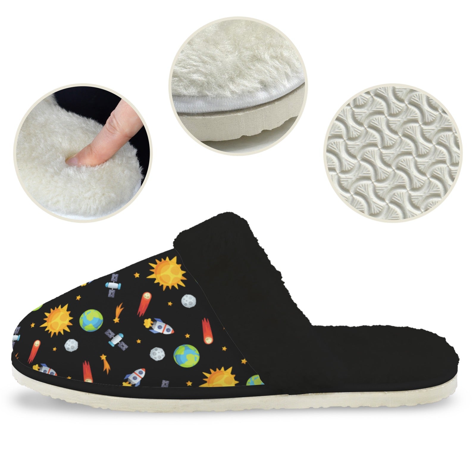 Busy Space Men's Fur Trim Thick-Sole Indoor Slippers Men's Fur Trimmed Slippers Printed Offshore Space