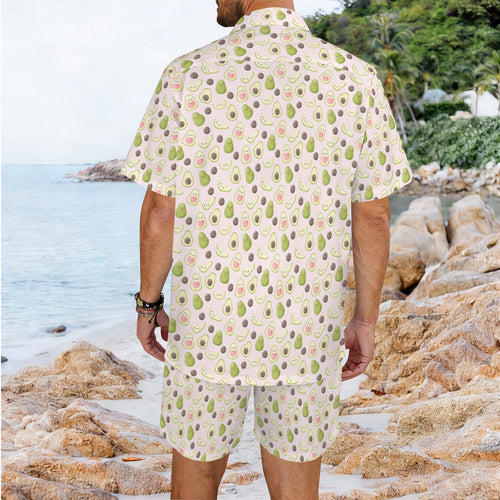 Avocado Love Men's Hawaiian Shirt & Shorts Set Men's Hawaiian Shirt & Shorts Set Food Love Printed Offshore