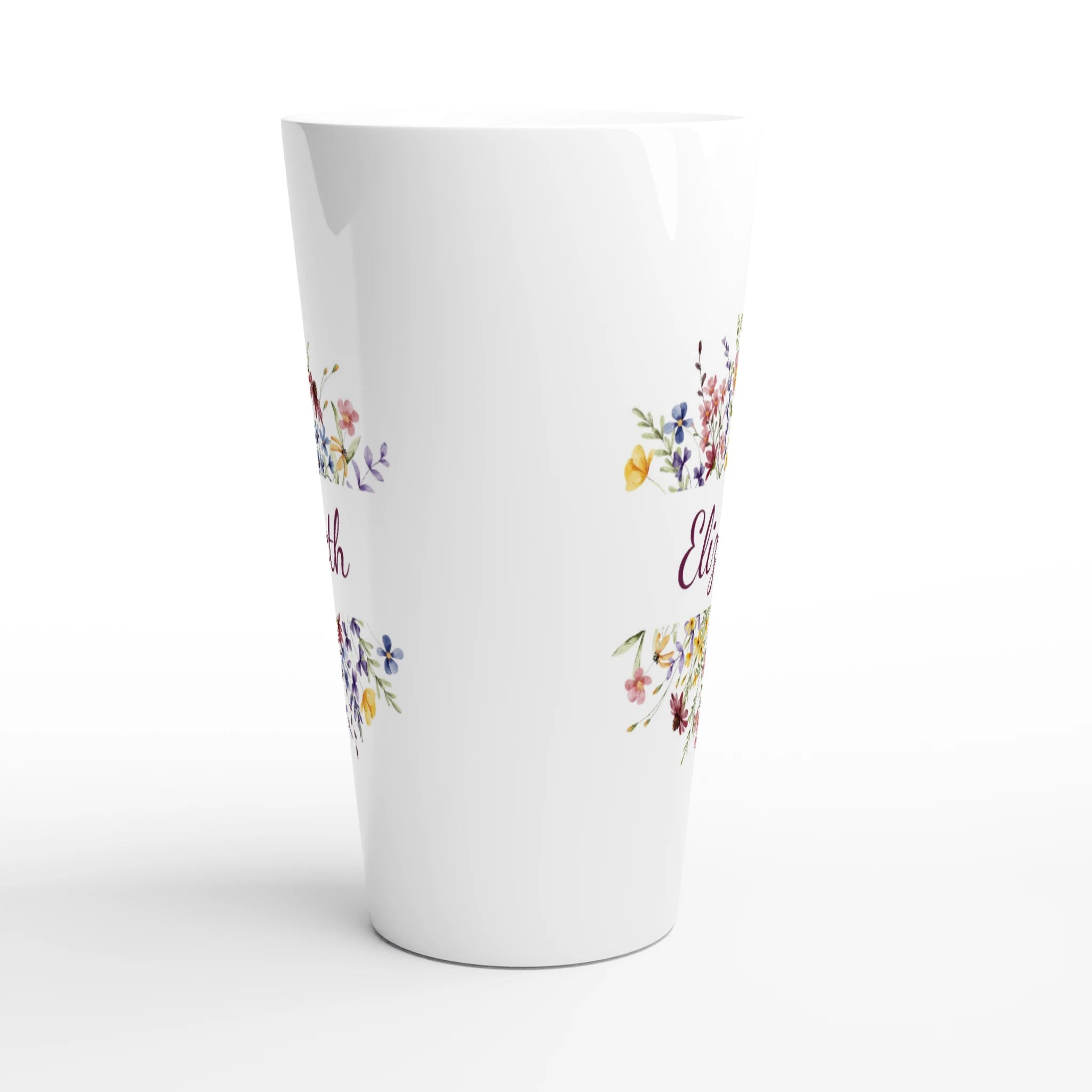 Personalise - Flower Frame Name - White Latte 17oz Ceramic Mug Personalised Latte Mug customise Globally Fulfilled Name Plants