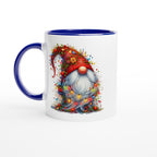 Christmas Gnome Wrapped In Lights - White 11oz Ceramic Mug with Colour Inside Ceramic Blue Christmas Colour Mug Christmas Globally Fulfilled