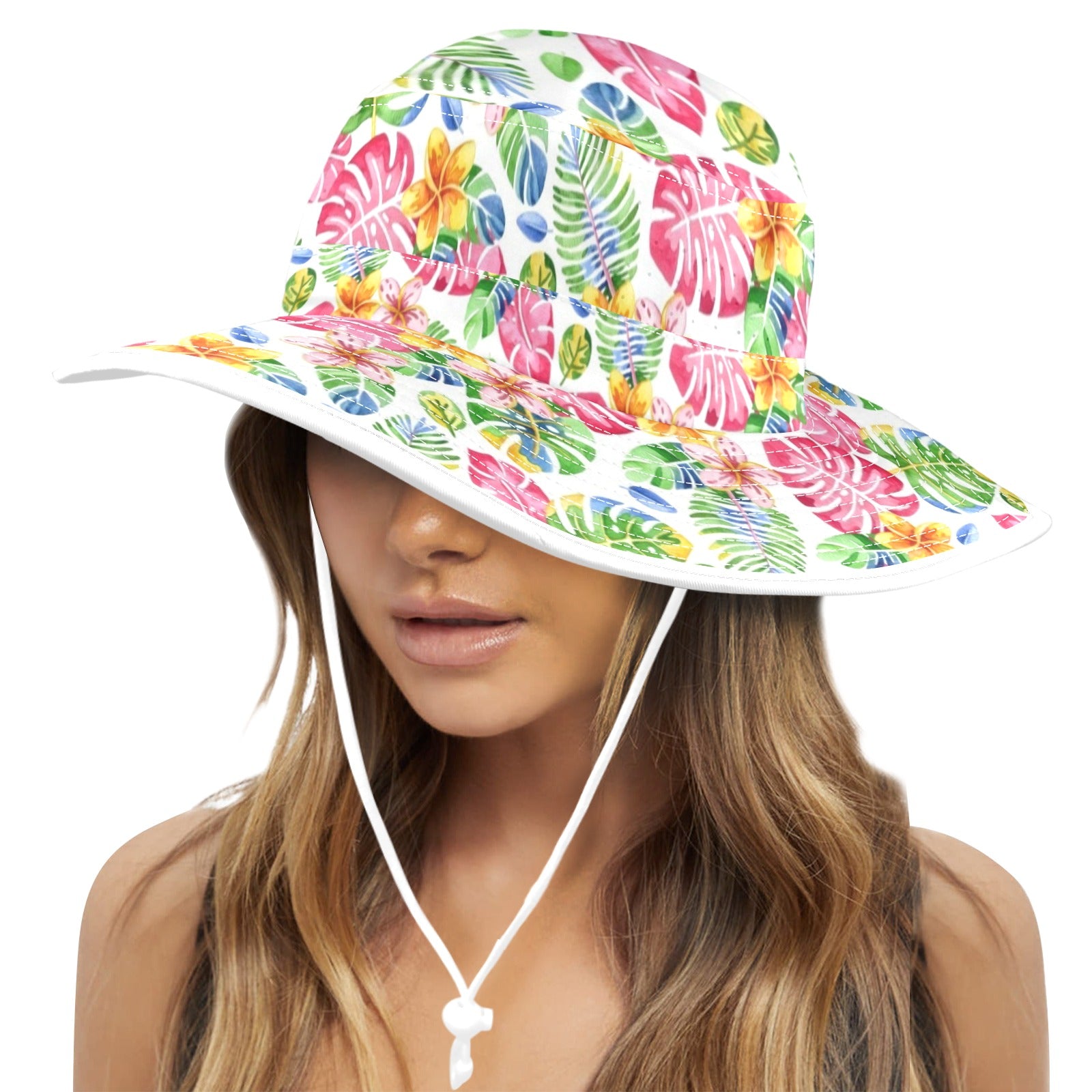 Bright Painted Tropical Wide Brim Bucket Hat Wide Brim Bucket Hat Plants Printed Offshore