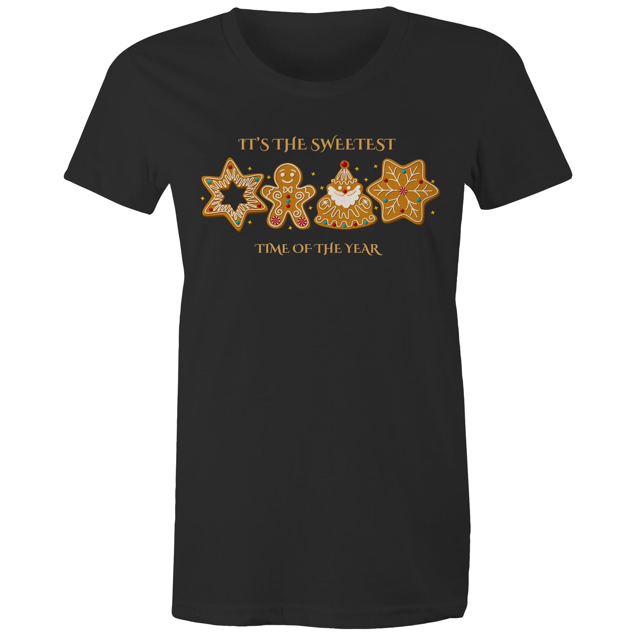 Christmas Gingerbread, Its The Sweetest Time Of The Year - Womens T-shirt Black Womens Christmas T-shirt Christmas Printed In Australia