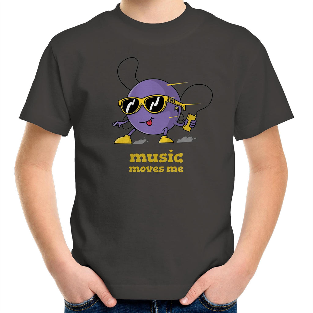 Music Moves Me - Kids Youth T-Shirt Charcoal Kids Youth T-shirt Music Printed In Australia