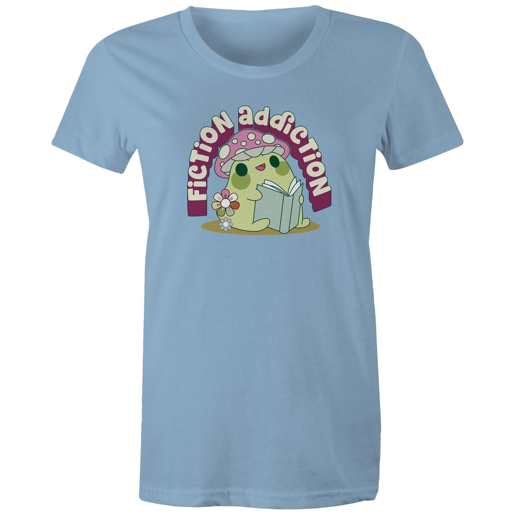 Fiction Addiction - Womens T-shirt Carolina Blue Womens T-shirt Printed In Australia Reading