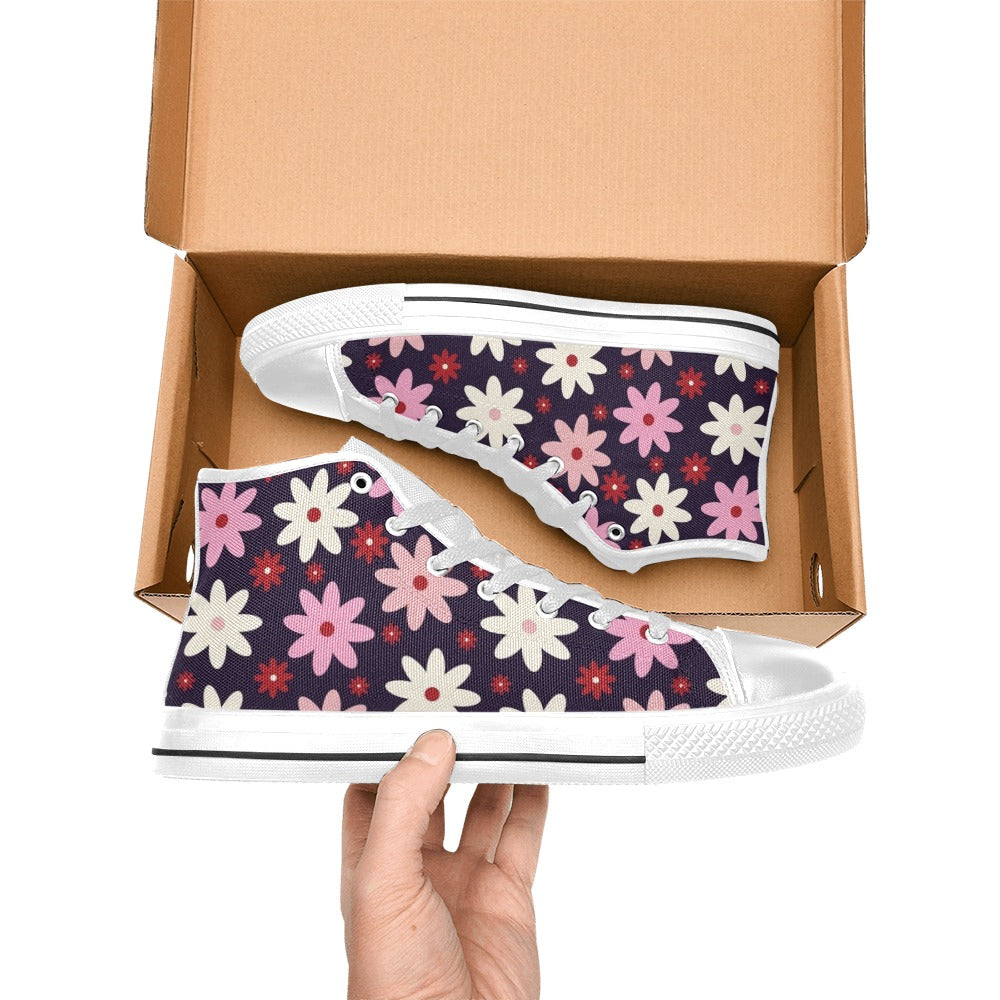 Pink Daisy - Kids' High Top Canvas Shoes Kids High Top Canvas Shoes Plants Printed Offshore
