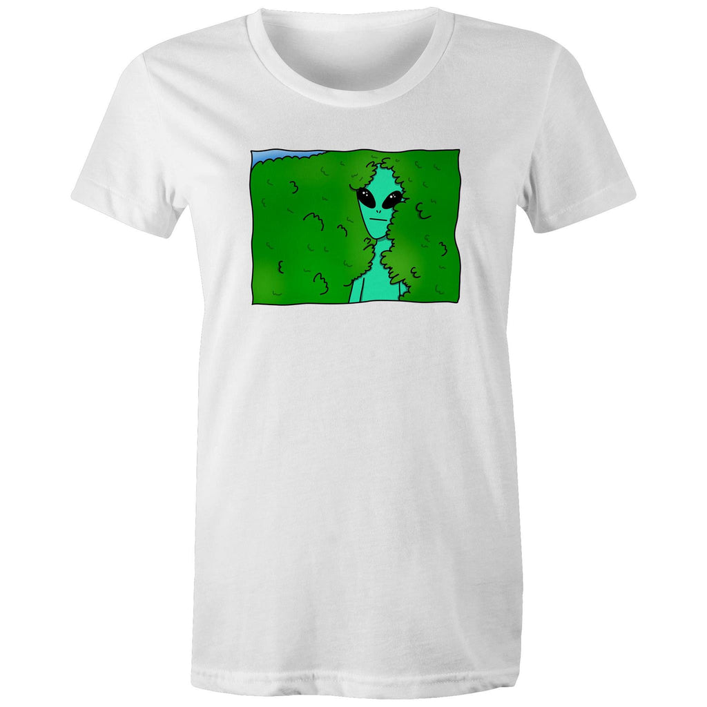 Alien Backing Into Hedge Meme - Womens T-shirt White Womens T-shirt Printed In Australia Sci Fi