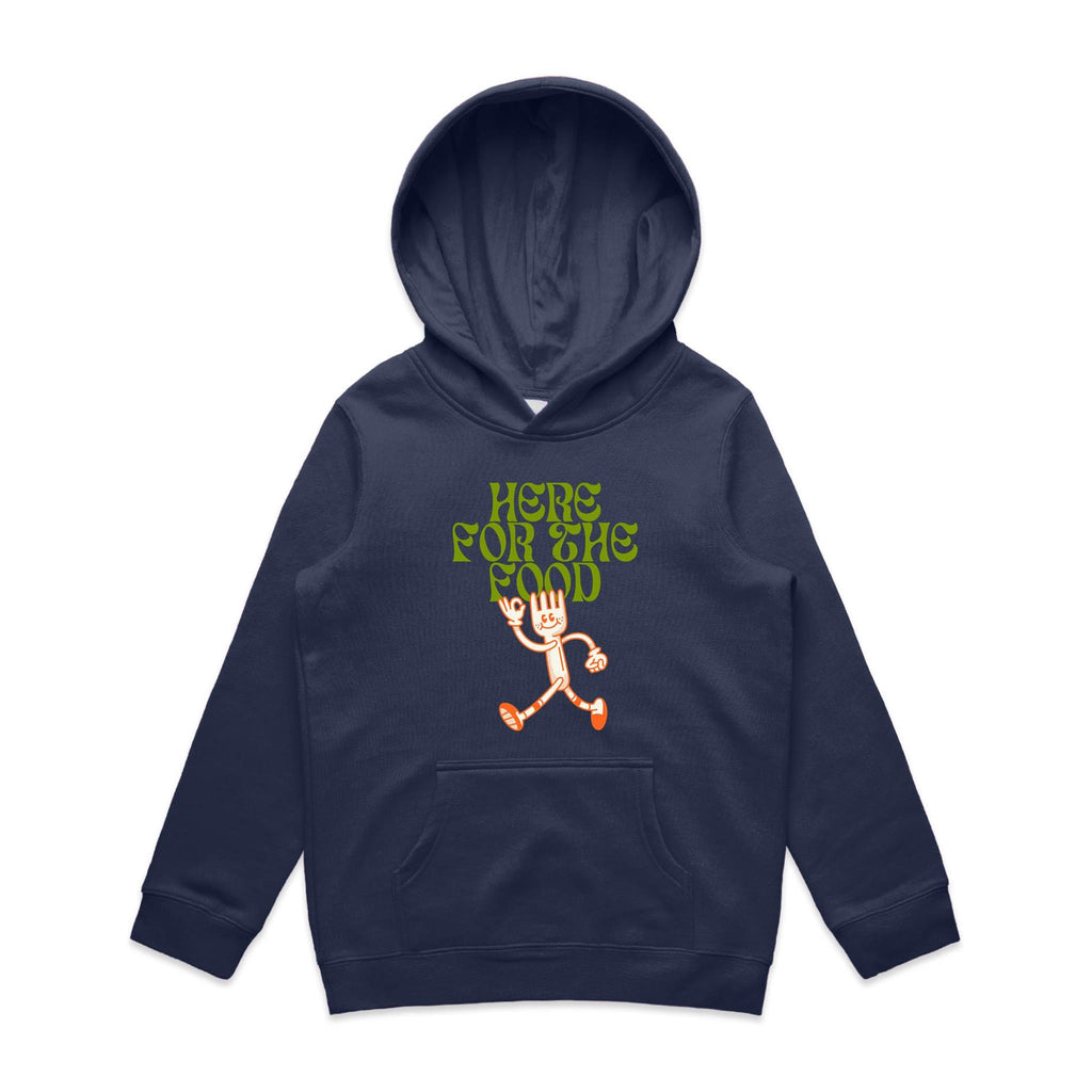 Here For The Food - Kids Hoodie Midnight Blue Kids Hoodie Food Printed In Australia