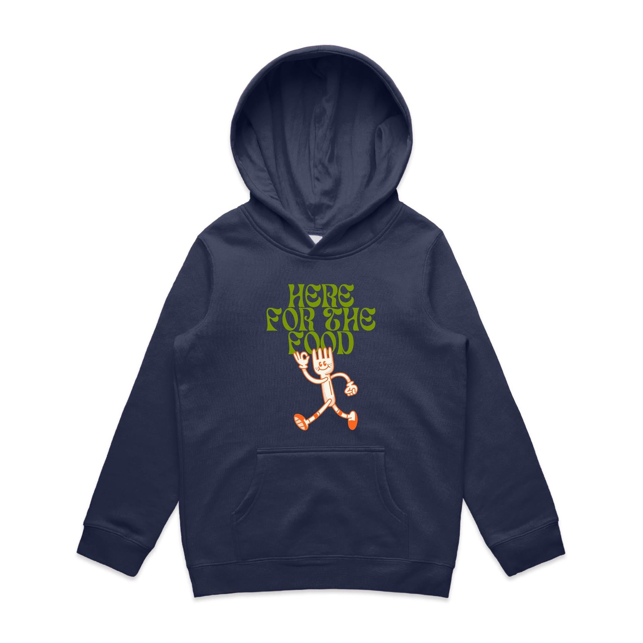 Here For The Food - Kids Hoodie Midnight Blue Kids Hoodie Food Printed In Australia
