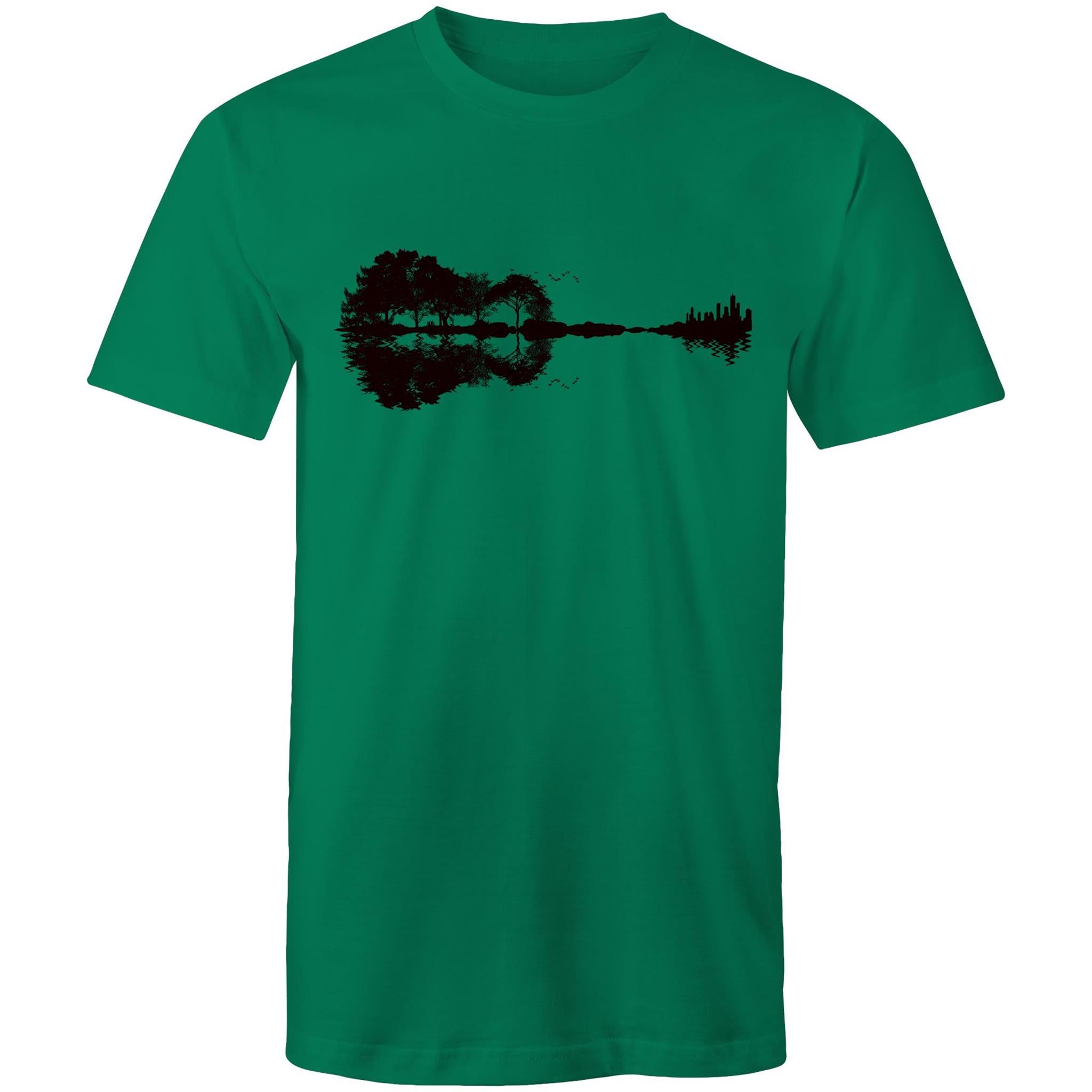 Guitar Reflection - Mens T-Shirt Kelly Green Mens T-shirt Music Printed In Australia